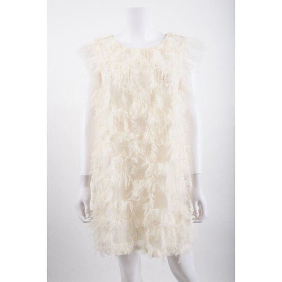 English Factory Womens Mini Shift Dress Tulle Ruffle Frill M Ivory Cream - Picture 1 of 6